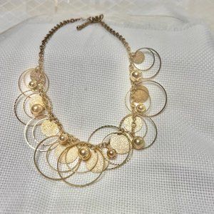 Vintage Boho Necklace, Retro Gold Hippie Circle Necklace, Vintage Retro Jewelry